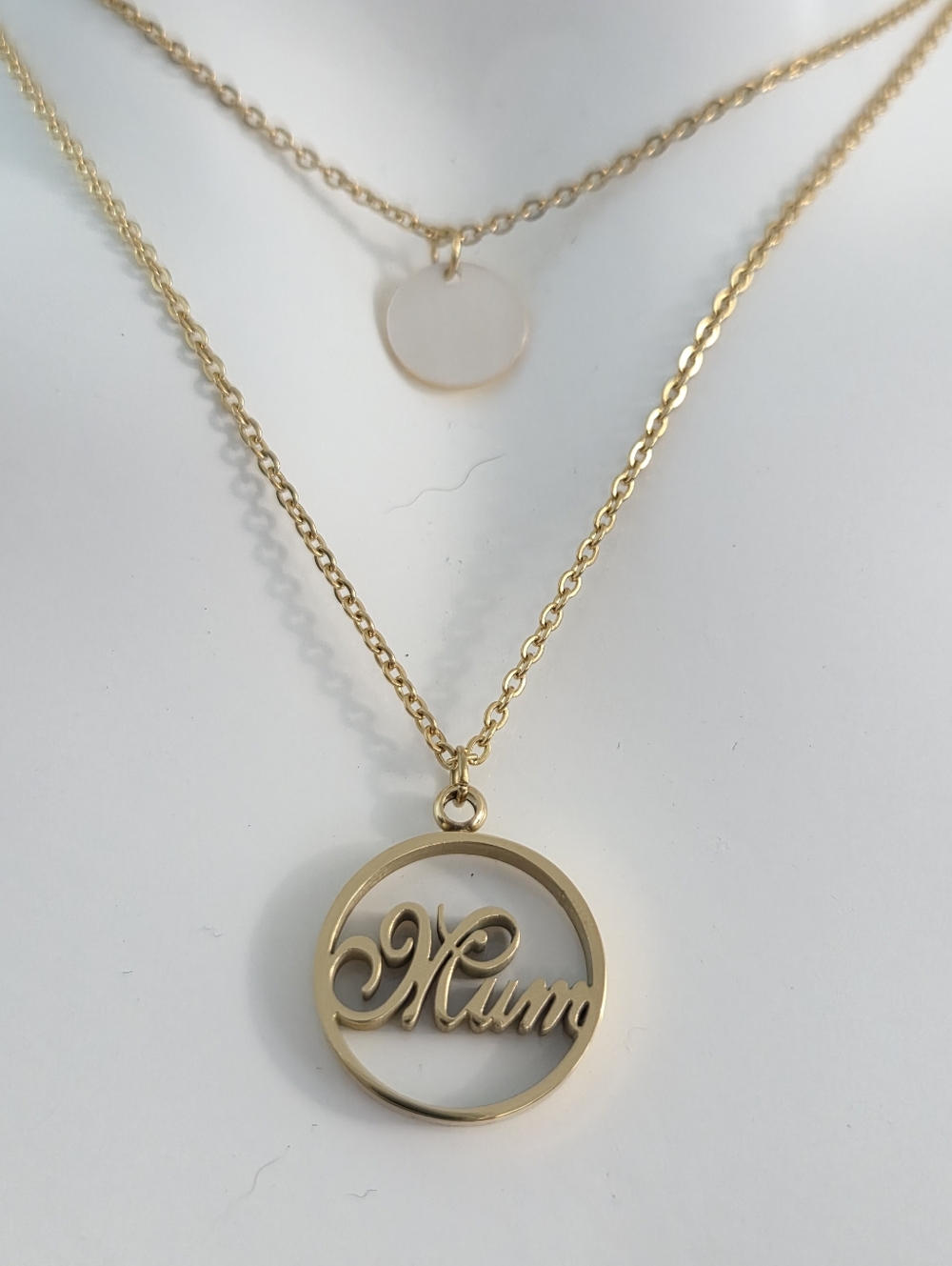 Dainty Gold Tone Double Layer Mum Pendant Necklace Mother's Day Gift - Picture 5 of 8